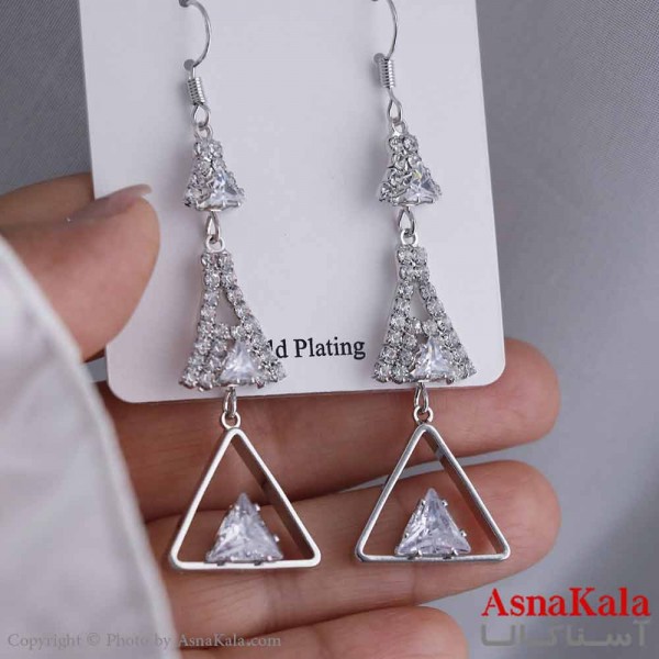 گوشواره آویزی دخترانه مینیمال مدل یاقوتی نقره ای استیل 316 کد GSH15684W