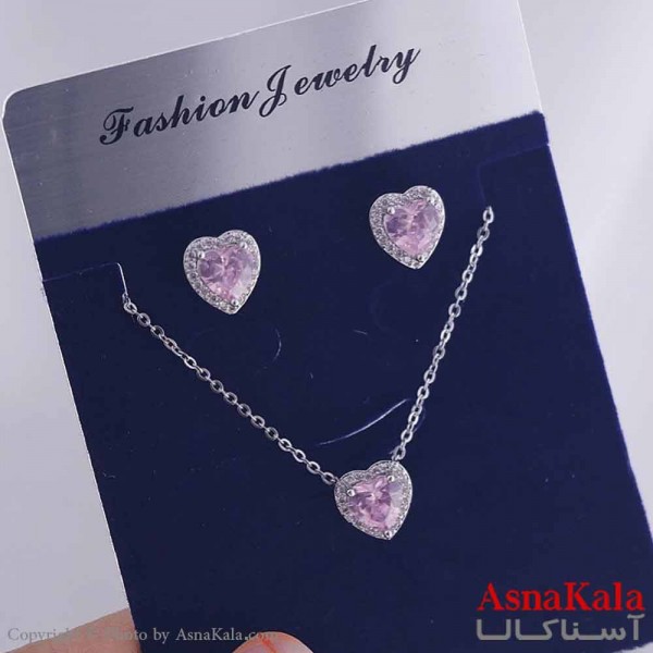 نیم ست زنانه شامل گردنبند و گوشواره  استیل 316 مدل قلب صورتی کد NIM14565W