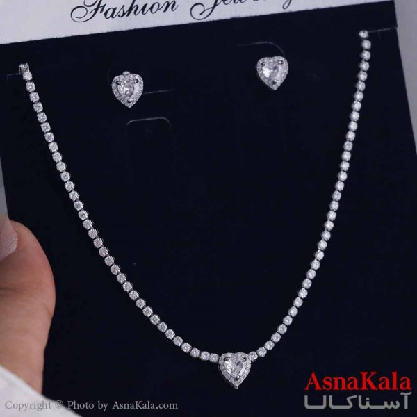 نیم ست زنانه شامل گردنبند و گوشواره  استیل 316 مدل قلب سفید کد NIM14566W