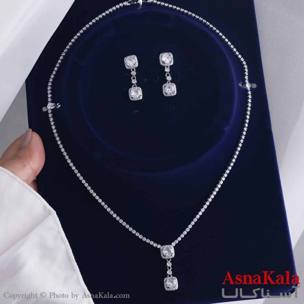 نیم ست زنانه شامل گردنبند و گوشواره  استیل 316 مدل جواهری کد NIM14570W