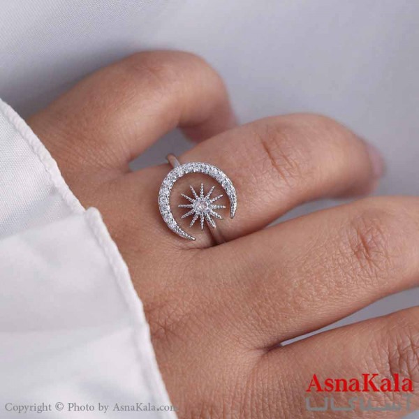 انگشتر زنانه استیل مدل نگین ماه و خورشید کد ANG19669W