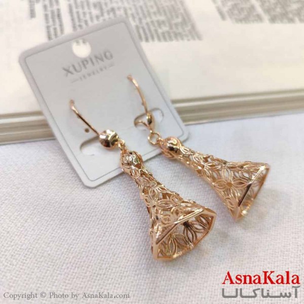 گوشواره آویزی زنانه مدل شیپوری طلایی ژوپینگ  کد GSH15687W