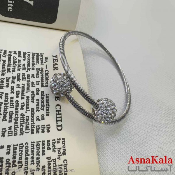 بنگل اسپرت استیل 316 مدل  گوی نگینی کد DSB18613W