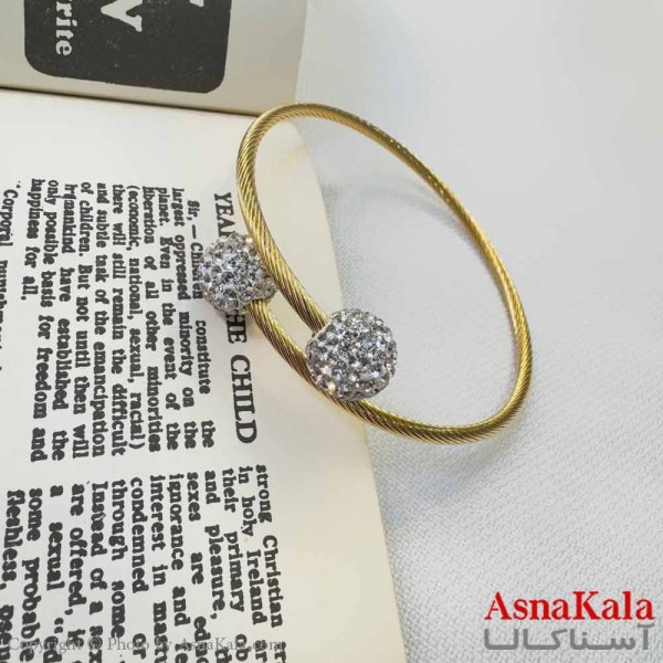 بنگل اسپرت استیل 316 مدل  گوی نگین طلایی کد DSB18614W