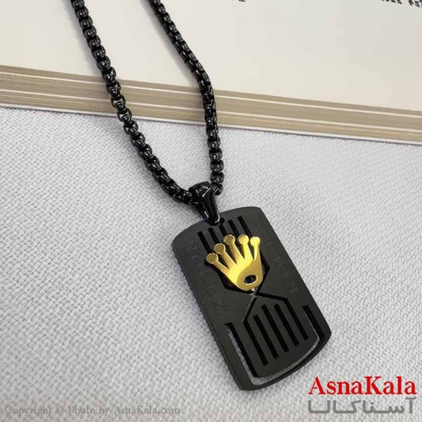 گردنبند مردانه استیل مدل رولکس مشکی  کد GNB16900W