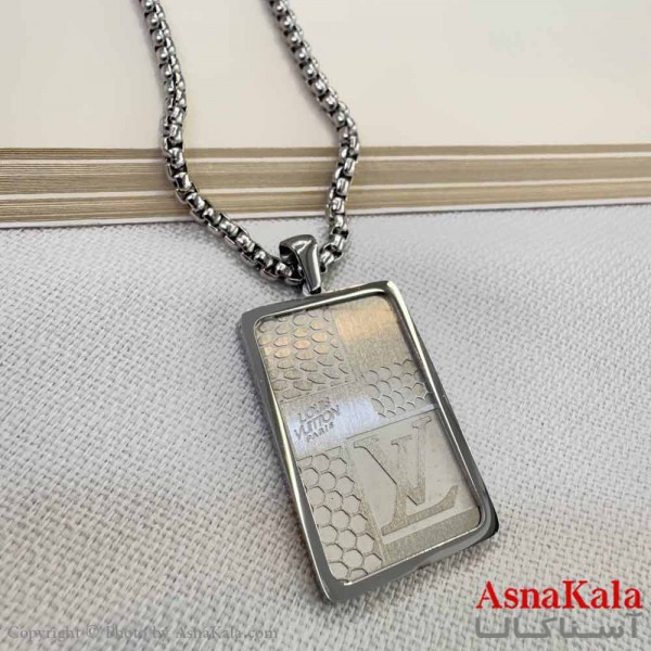 گردنبند مردانه استیل مدل لویی ویتون نقره ای کد GNB16910W
