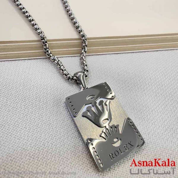 گردنبند مردانه استیل مدل رولکس نقره ای کد GNB16912W