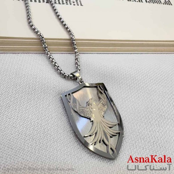 گردنبند مردانه استیل مدل ققنوس نقره ای کد GNB16913W