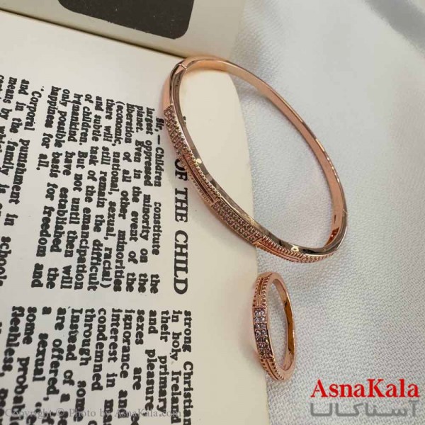 ست زنانه شامل انگشتر و دستبند  استیل 316 مدل  فول نگین کد NIM14575W