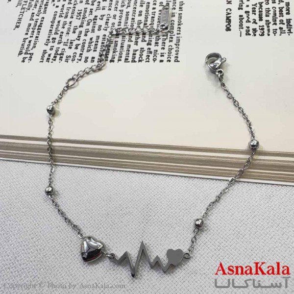 دستبند دخترانه مینیمال مدل ضربان نقره ای  کد DSB18624W