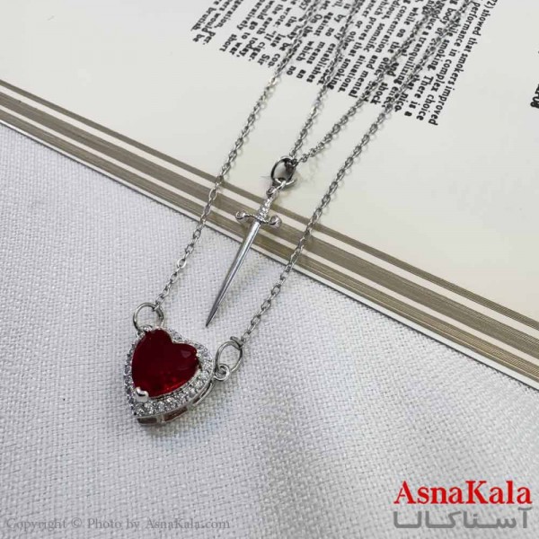 گردنبند عاشقانه قلب و شمشیر دونفره کد GNB16914W
