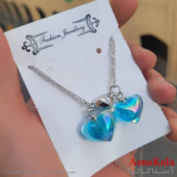 گردنبند ست دونفره دوتیکه قلب آبی کد GNB16923W
