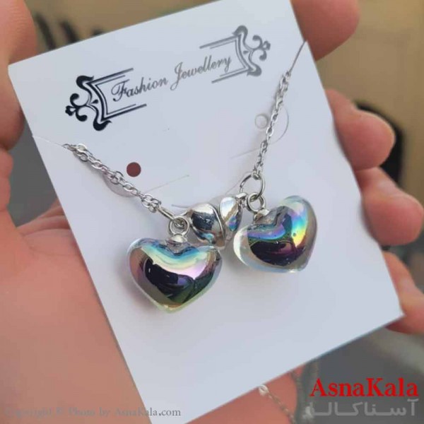 گردنبند ست دونفره دوتیکه قلب نقره ای کد GNB16926W