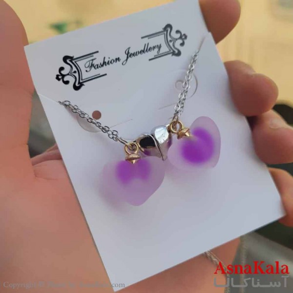 گردنبند ست دونفره دوتیکه قلب بنفش  کد GNB16928W