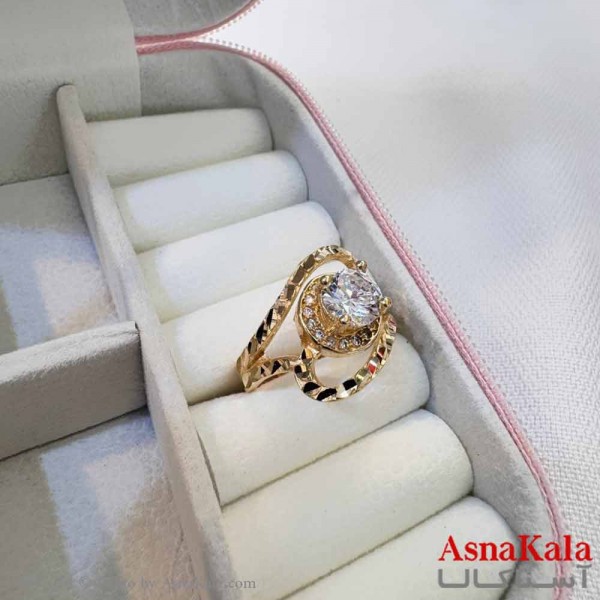 انگشتر زنانه طلاروس مدل طرحدار  نگین ANG19682W