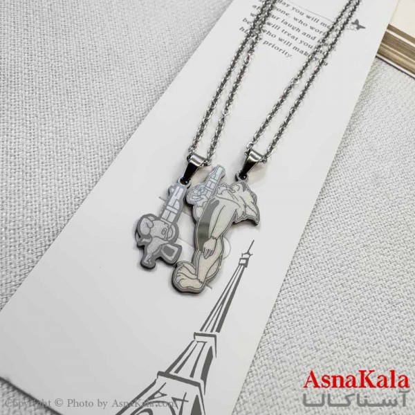 گردنبند ست دونفره  نقره ای تام و جری  کد GNB16941W