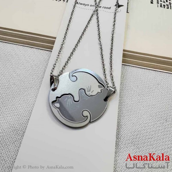 گردنبند ست دونفره  نقره ای مدل گربه  کد GNB16942W