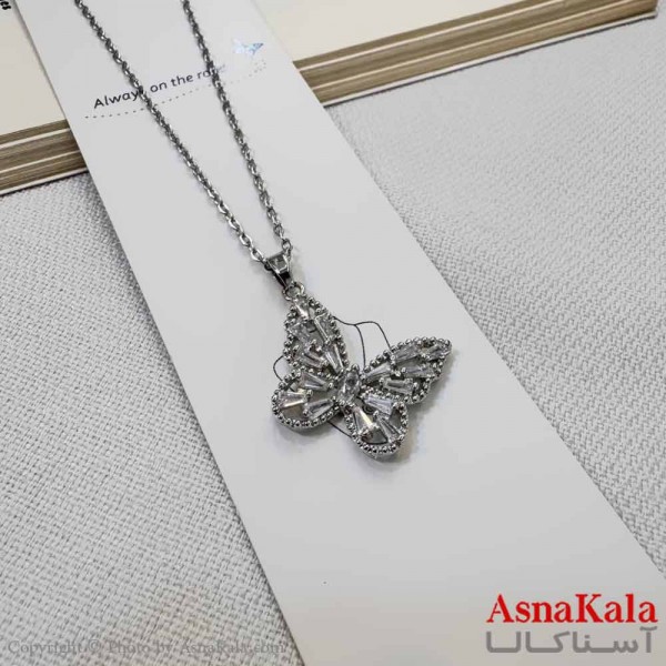 گردنبند دخترانه استیل316 مدل  پروانه نگینی کد GNB16945W