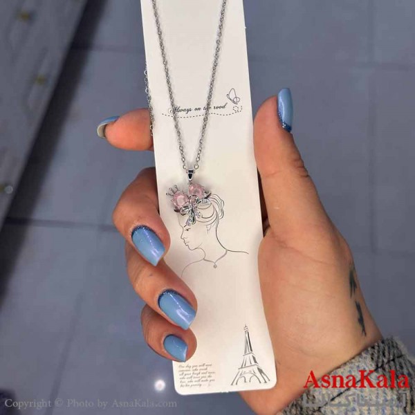 گردنبند دخترانه استیل316 مدل  قلب نگین صورتی کد GNB16946W