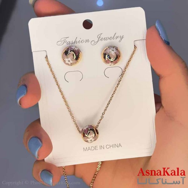 نیم ست زنانه شامل گردنبند و گوشواره  استیل مدل گوی طرحدار  کد NIM14577W