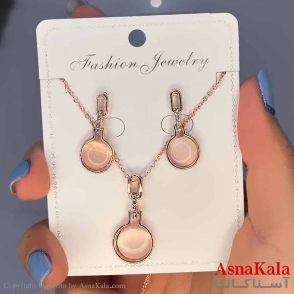 نیم ست زنانه شامل گردنبند و گوشواره  استیل مدل بیضی رزگلد کد NIM14582W