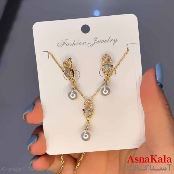 نیم ست زنانه شامل گردنبند و گوشواره  استیل مدل مرواریدی کد NIM14583W