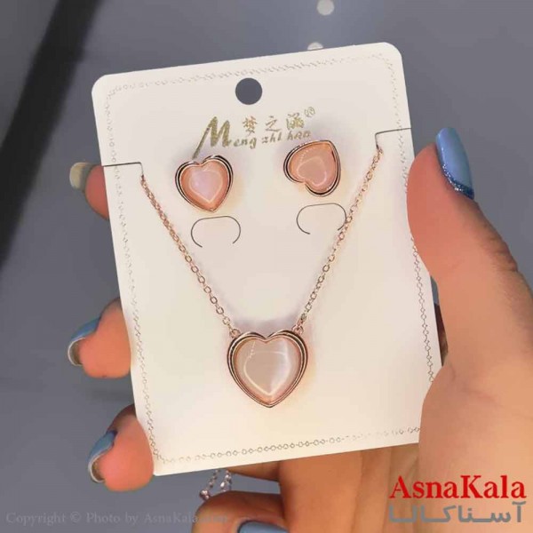 نیم ست زنانه شامل گردنبند و گوشواره  استیل مدل قلب رزگلد کد NIM14584W