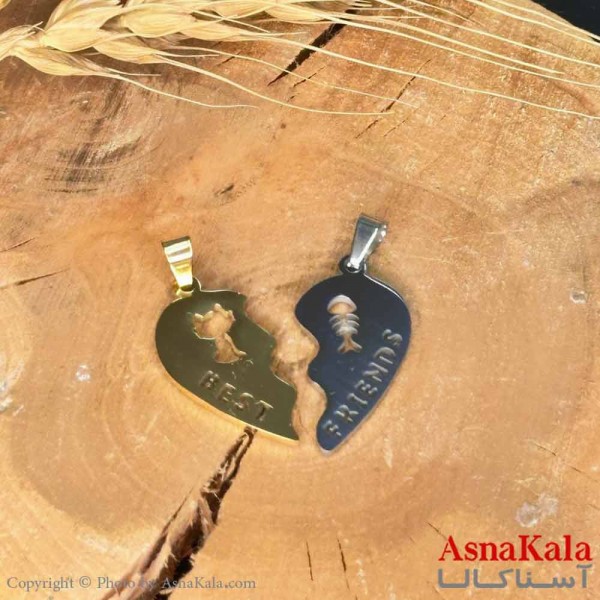 گردنبند ست دونفره  دوتیکه مدل گربه و ماهی کد GNB16961W