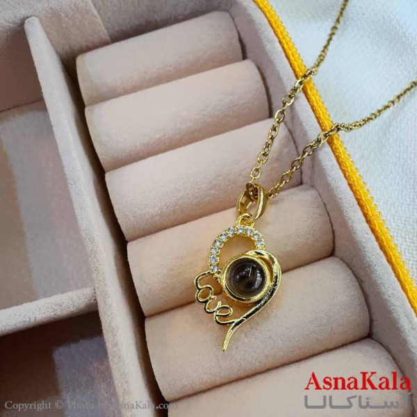 گردنبند تلسکوپی دوستت دارم به صد زبان دنیا طرح قلب کد GNB16984W
