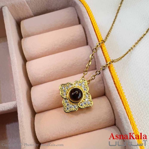 گردنبند تلسکوپی دوستت دارم به صد زبان دنیا طرح گل نگینی کد GNB16990W