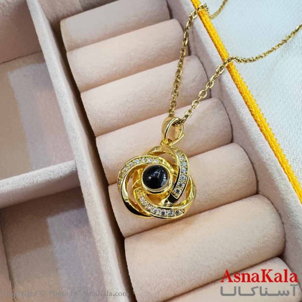 گردنبند تلسکوپی دوستت دارم به صد زبان دنیا طرح گل طلایی کد GNB16991W