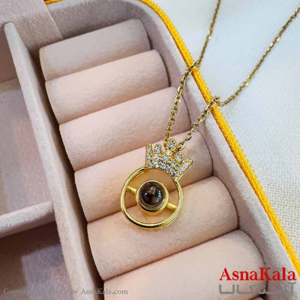 گردنبند تلسکوپی دوستت دارم به صد زبان دنیا طرح تاج کد GNB16997W