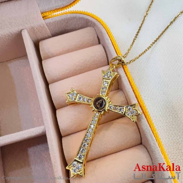 گردنبند تلسکوپی دوستت دارم به صد زبان دنیا طرح صلیب نگینی GNB16998W