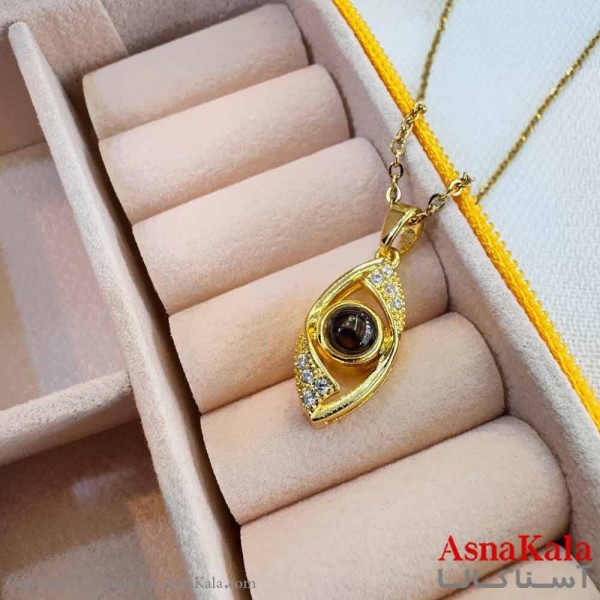 گردنبند تلسکوپی دوستت دارم به صد زبان دنیا طرح چشم GNB161002W