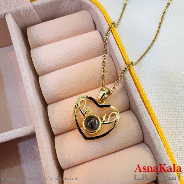 گردنبند تلسکوپی دوستت دارم به صد زبان دنیا طرح قلب GNB161003W