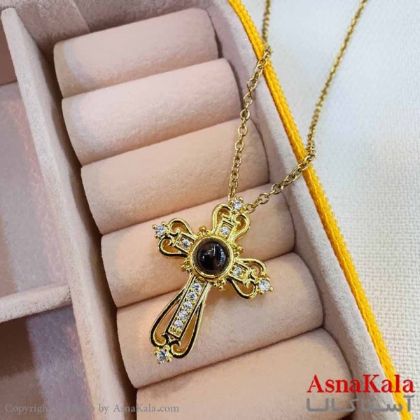 گردنبند تلسکوپی دوستت دارم به صد زبان دنیا طرح صلیب نگینی GNB161006W