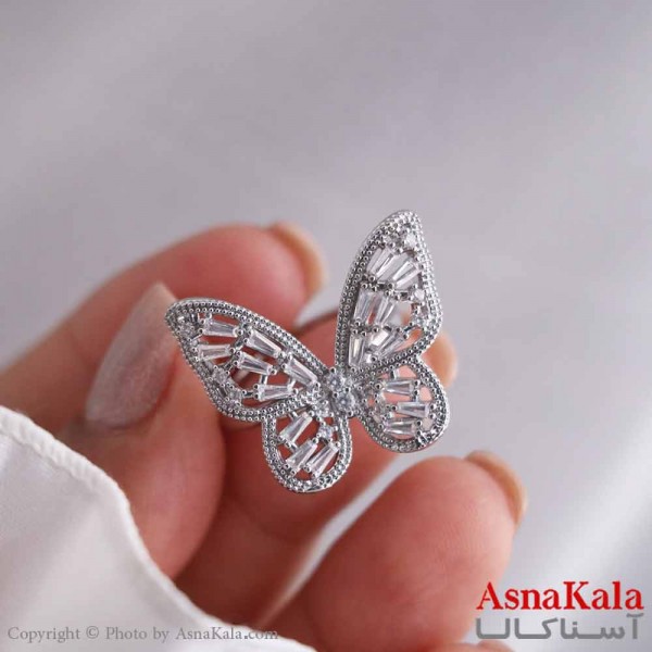 انگشتر زنانه استیل مدل پروانه نگینی کد ANG19686W