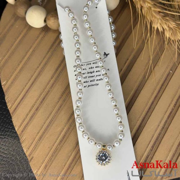 گردنبند دخترانه استیل316 مدل  مروارید تک نگین کد GNB161021W