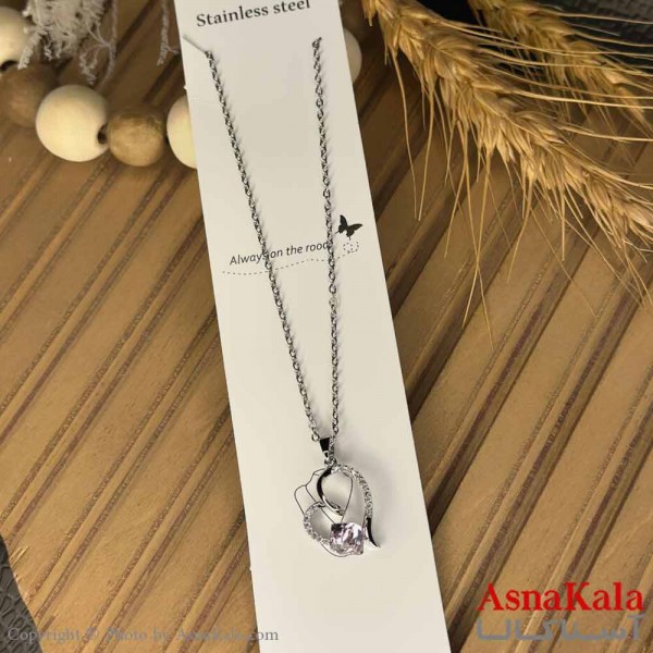 گردنبند دخترانه استیل316 مدل قلب نگینی کد GNB161026W