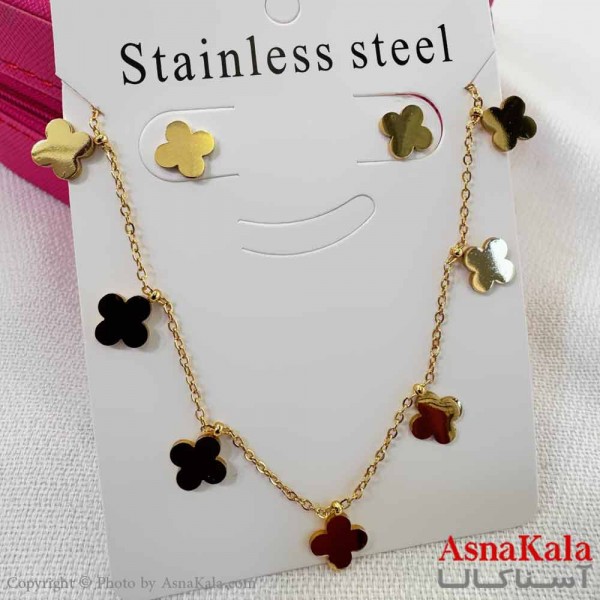 نیم ست زنانه شامل گردنبند و گوشواره  استیل مدل ونکلیف طلایی کد NIM14587W
