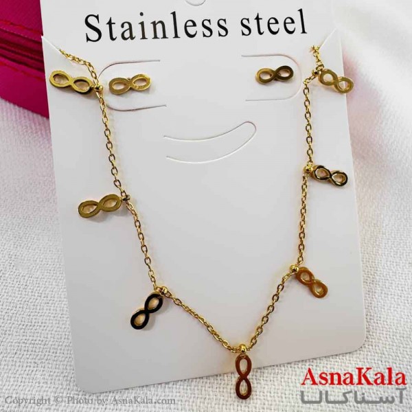نیم ست زنانه شامل گردنبند و گوشواره  استیل مدل  بینهایت کد NIM14588W