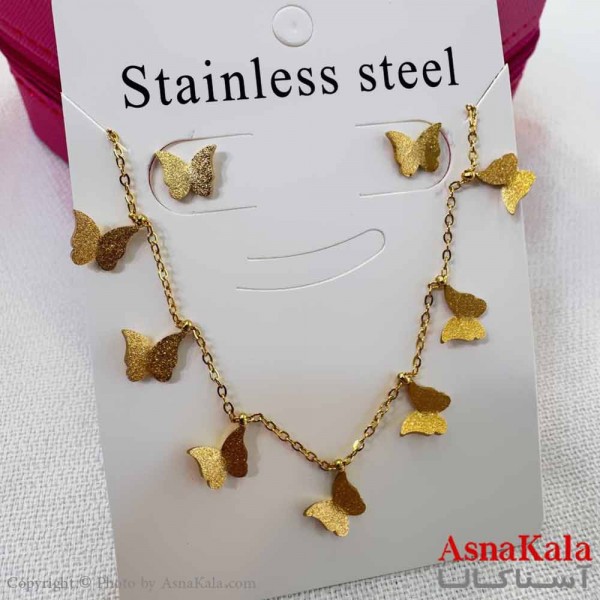 نیم ست زنانه شامل گردنبند و گوشواره  استیل مدل  پروانه کد NIM14590W