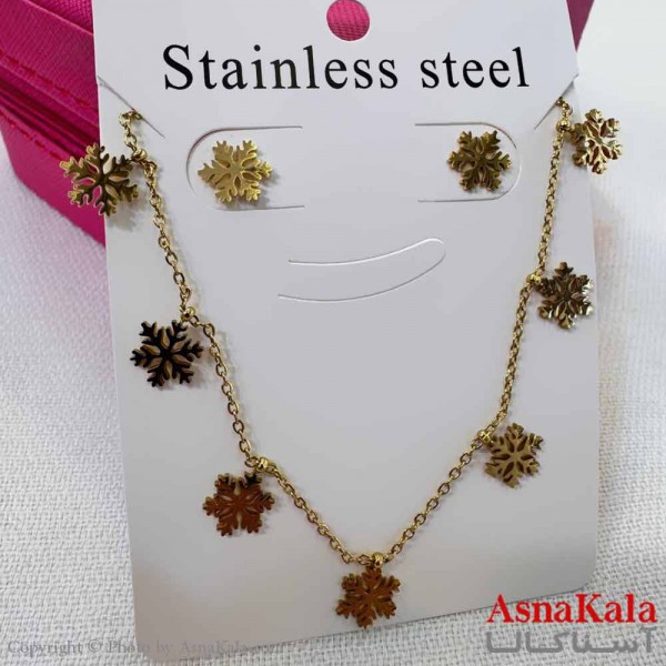 نیم ست زنانه شامل گردنبند و گوشواره  استیل مدل  برف کد NIM14591W