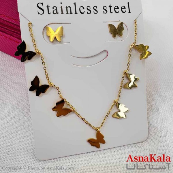 نیم ست زنانه شامل گردنبند و گوشواره  استیل مدل  پروانه کد NIM14595W