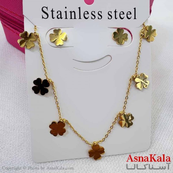 نیم ست زنانه شامل گردنبند و گوشواره  استیل مدل  گل شبدر کد NIM14596W