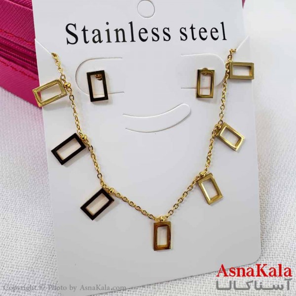 نیم ست زنانه شامل گردنبند و گوشواره  استیل مدل مستطیلی کد NIM14597W