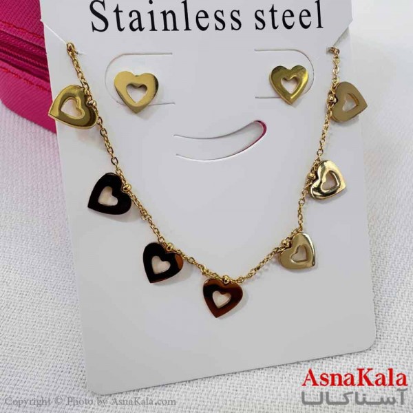نیم ست زنانه شامل گردنبند و گوشواره  استیل مدل قلب کد NIM14598W