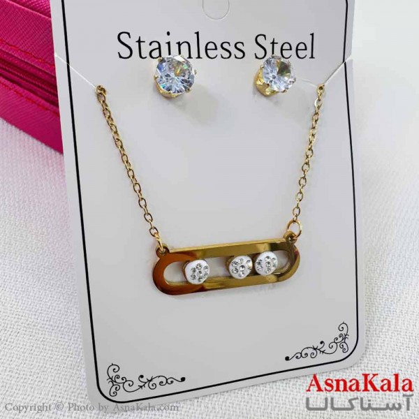نیم ست زنانه شامل گردنبند و گوشواره  استیل مدل نگین متحرک کد NIM14599W