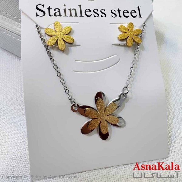 نیم ست زنانه شامل گردنبند و گوشواره  استیل مدل گل کد NIM14603W