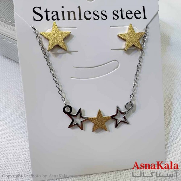 نیم ست زنانه شامل گردنبند و گوشواره  استیل مدل ستاره کد NIM14604W